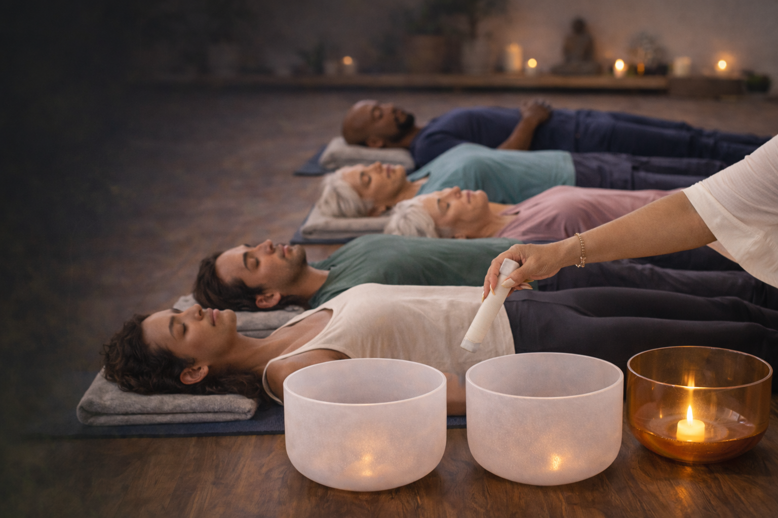 Sound bath with crystal singing bowls