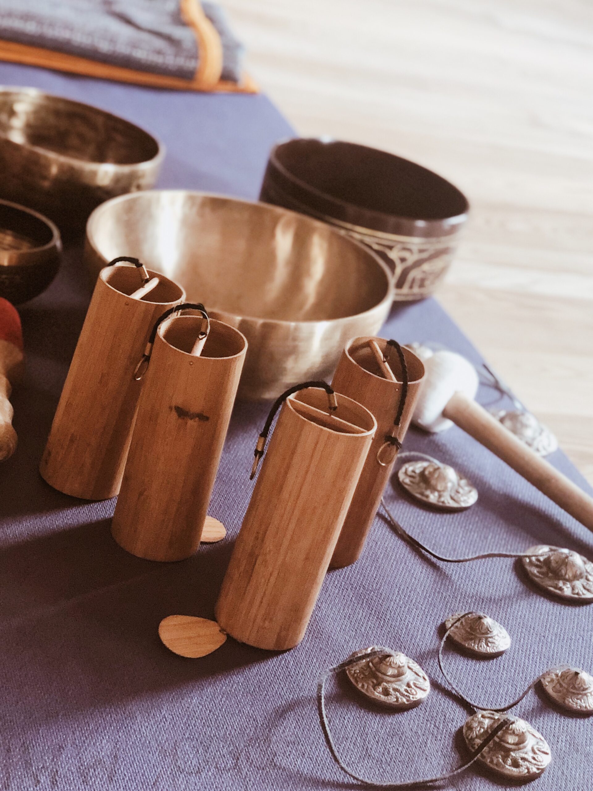Crystal bowls used in sound bath sessions